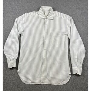 Borrelli Napoli Shirt Mens 15.5 39 White Blue Green Stripe Dress Cotton Italy